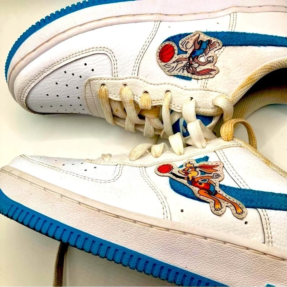 Nike Air Force 1 low Space Jam Hare, white and blue, kids 4.5 or women’s 6.5